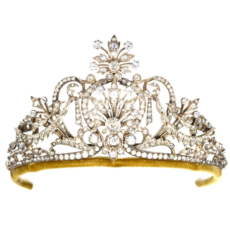 Late Victorian silver paste tiara with floral motifs and sparkling pastes, circa 1860s-1880s.