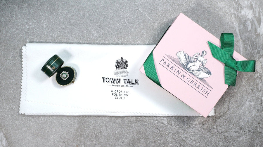 Town Talk Microfibre Polishing Cloth with fashionable jewellery box, perfect for polishing delicate surfaces and accessories.