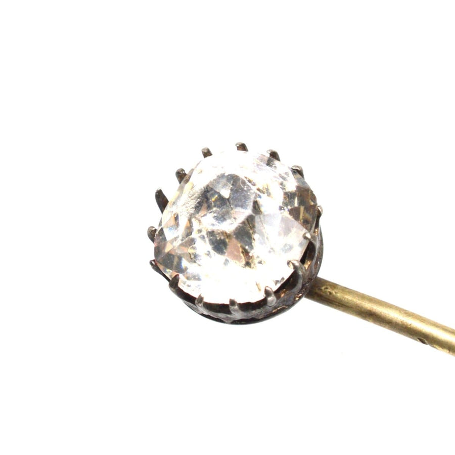 Victorian silver tie pin featuring a 3-carat old mine cut paste diamond for an affordable elegance.