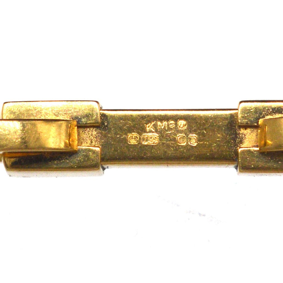 Vintage 18ct Gold Double Ring Bar Spring cufflinks by Kiki McDonough with hallmark details.