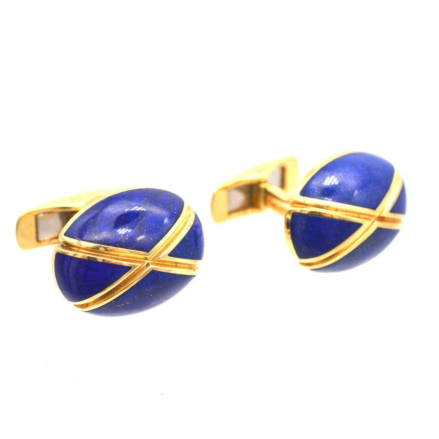 Vintage 18ct gold Lapis Lazuli Cufflinks by Faberge Paris in Original Case | Parkin and Gerrish (UK)