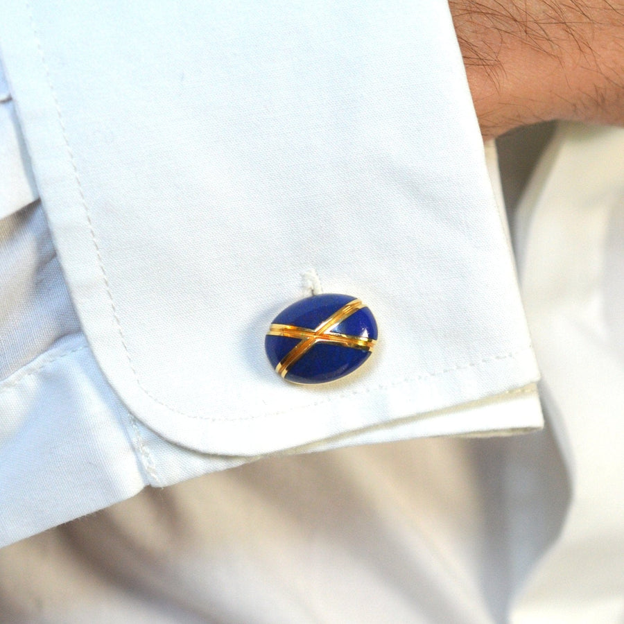 Vintage 18ct gold Lapis Lazuli Cufflinks by Faberge Paris in Original Case | Parkin and Gerrish (UK)