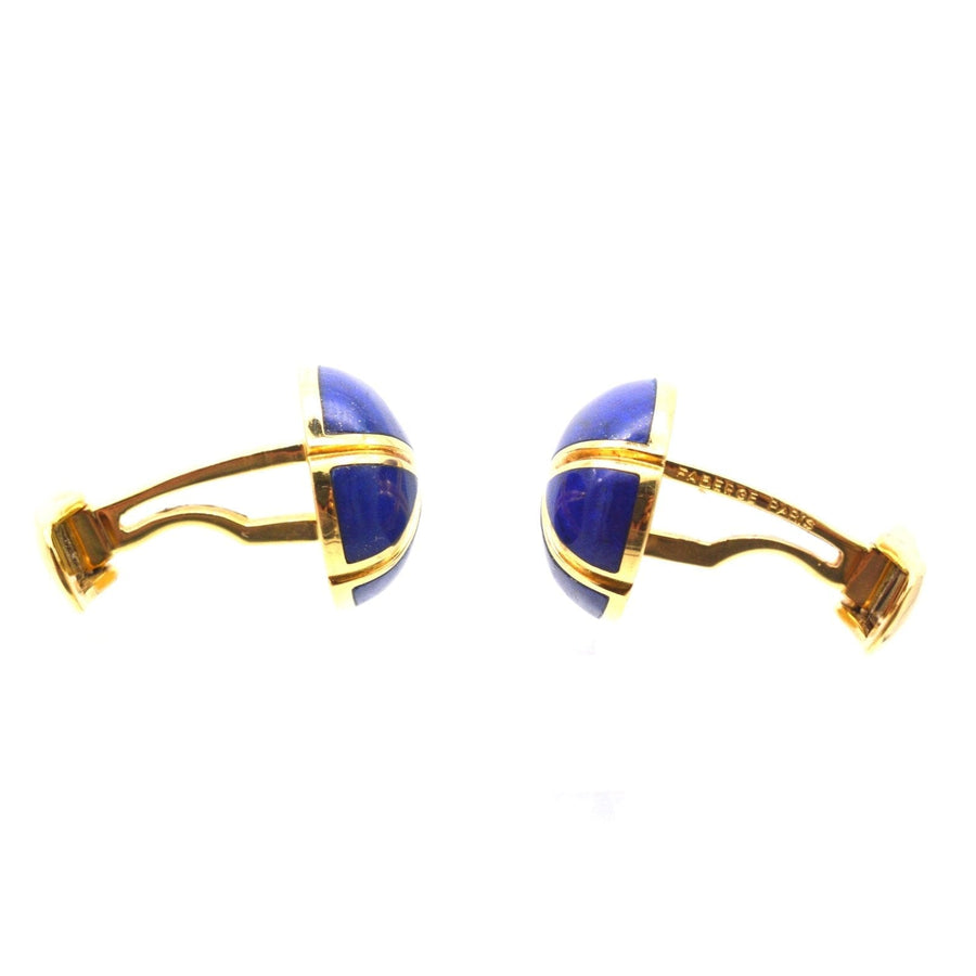 Vintage 18ct gold Lapis Lazuli Cufflinks by Faberge Paris in Original Case | Parkin and Gerrish (UK)