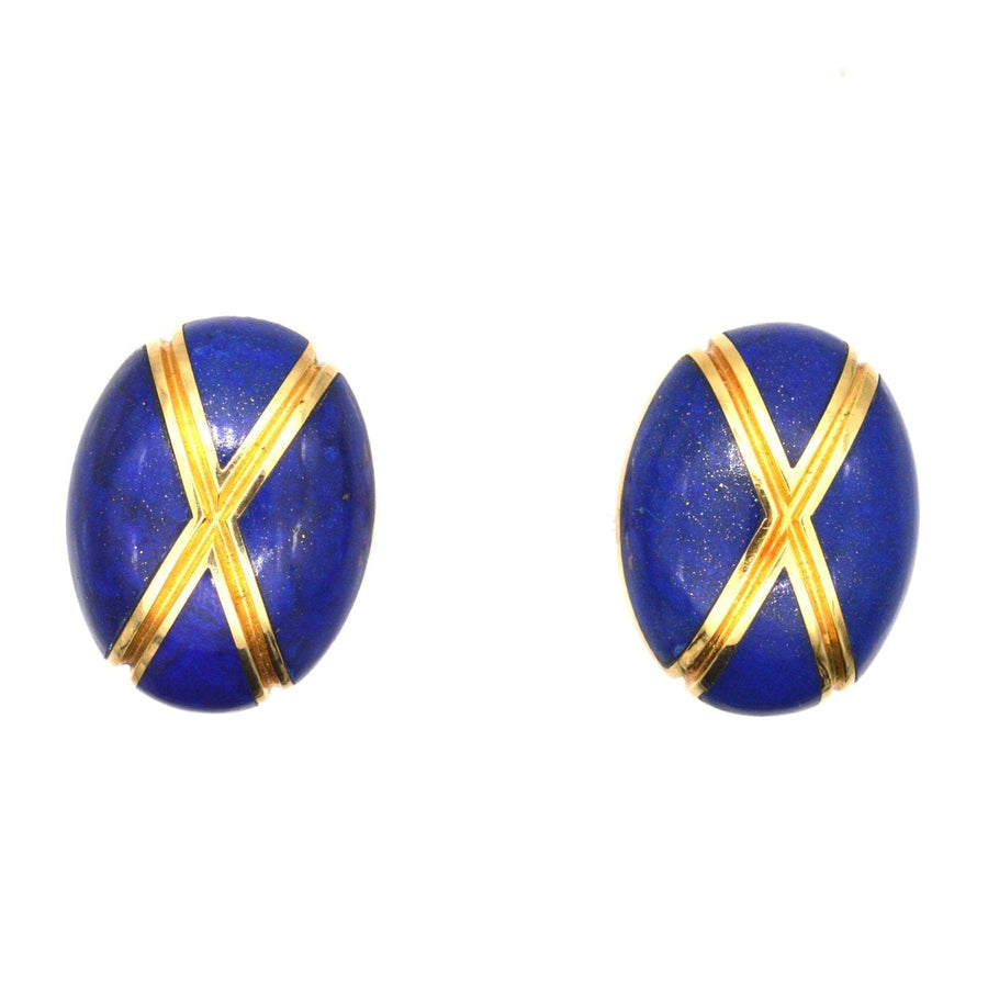 Vintage 18ct gold Lapis Lazuli Cufflinks by Faberge Paris in Original Case | Parkin and Gerrish (UK)