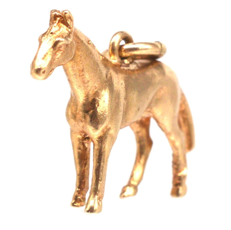 Vintage 9ct gold horse charm pendant, beautifully crafted and fully hallmarked, ideal for charm bracelets or chains.