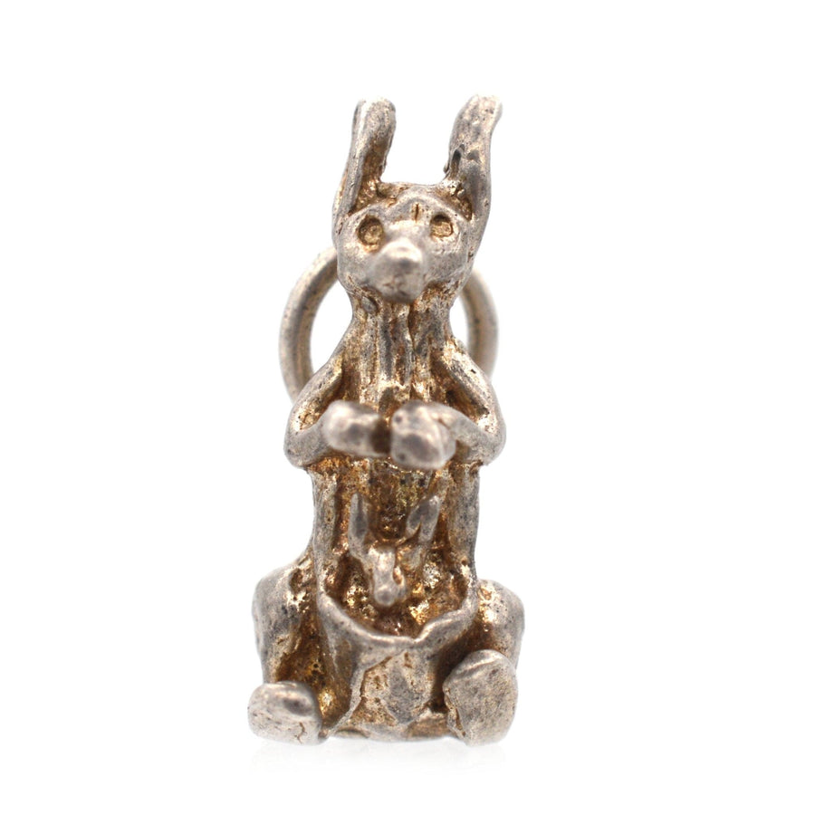 Vintage silver kangaroo pendant featuring a baby joey in pouch, perfect gift for kangaroo lovers.