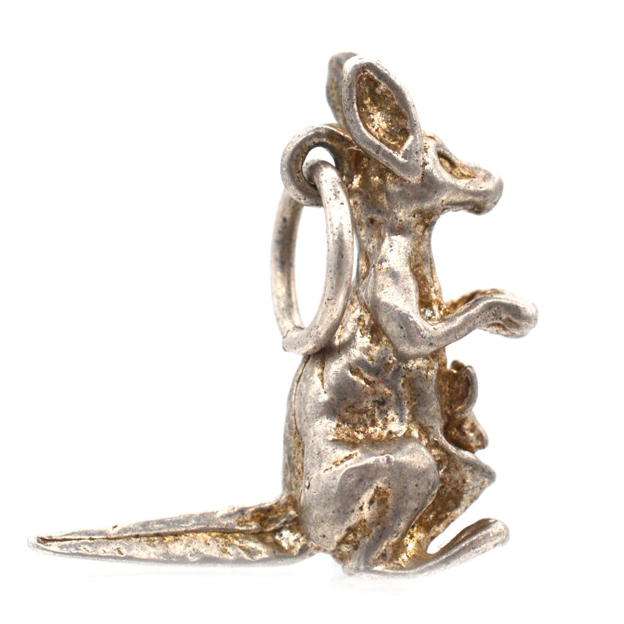 Vintage silver kangaroo pendant with baby joey in pouch, perfect for kangaroo lovers.