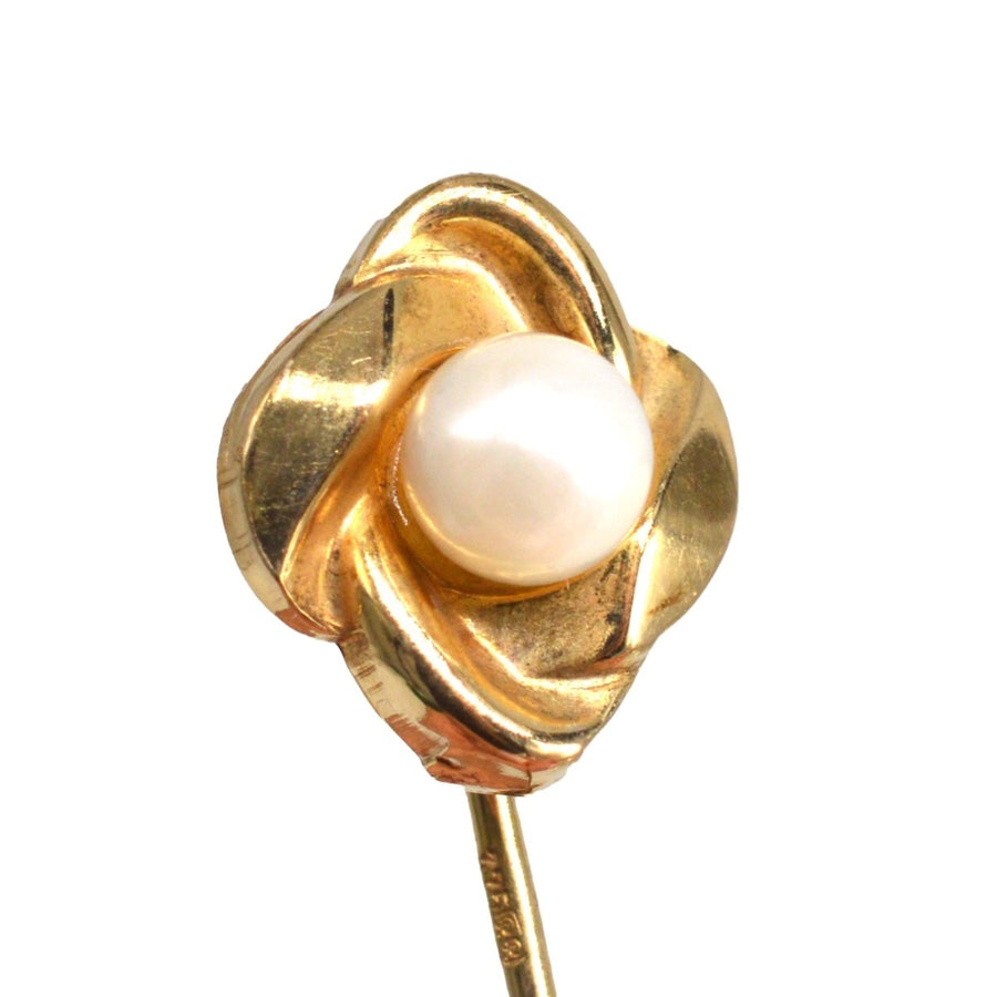 1930er Jahre 9ct Gold Zuchtperlen Knoten Krawattennadel | Parkin und Gerrish | Antike & Vintage-Schmuck