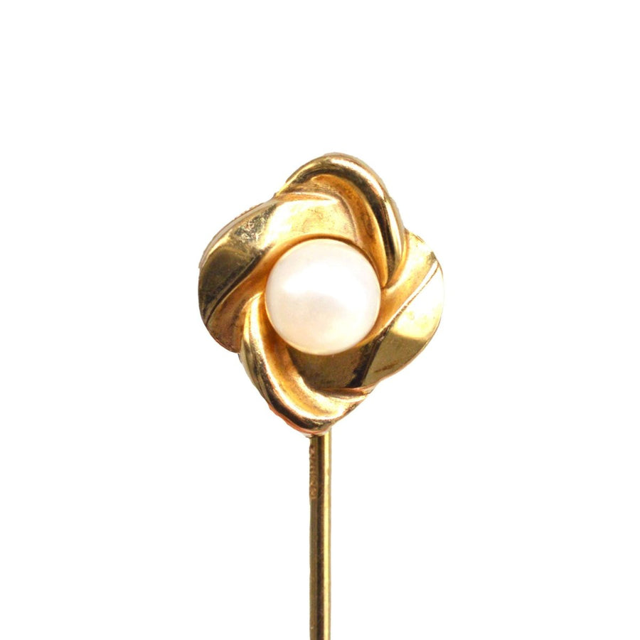 1930er Jahre 9ct Gold Zuchtperlen Knoten Krawattennadel | Parkin und Gerrish | Antike & Vintage-Schmuck