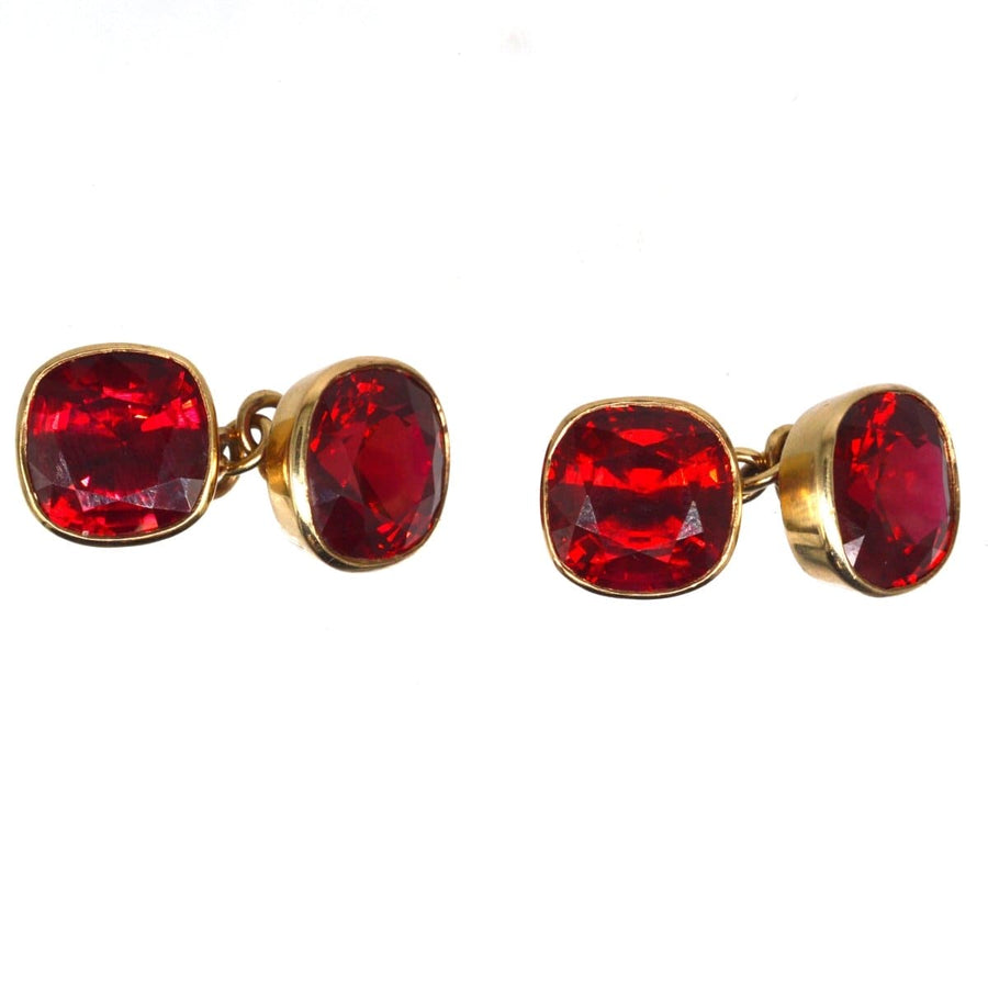 1940s 9ct gold cufflinks with vibrant red paste stones, perfect for stylish dress shirts.