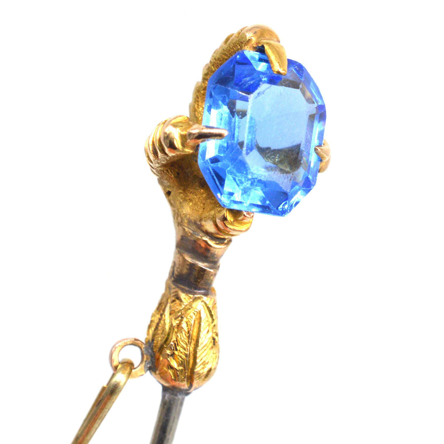 Viktorianische 18ct Gold Adlerfuß Krawattennadel mit blauer Paste
