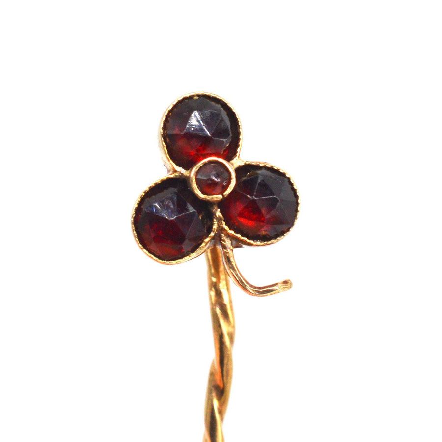 Viktorianische Krawattennadel aus 15-karätigem Gold mit Rosenschliff und Klee