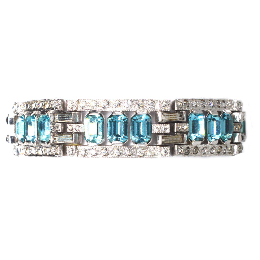 Art Deco Chrom Weiß und Aquamarin Paste Armband