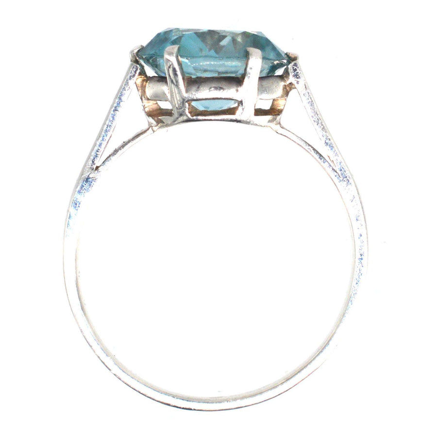 Art Deco 18ct Weißgold Blauer Zirkon Solitär Ring