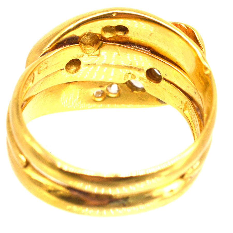 Viktorianischer Doppelschlangenring aus 18 Karat Gold mit Diamanten und Rubinaugen