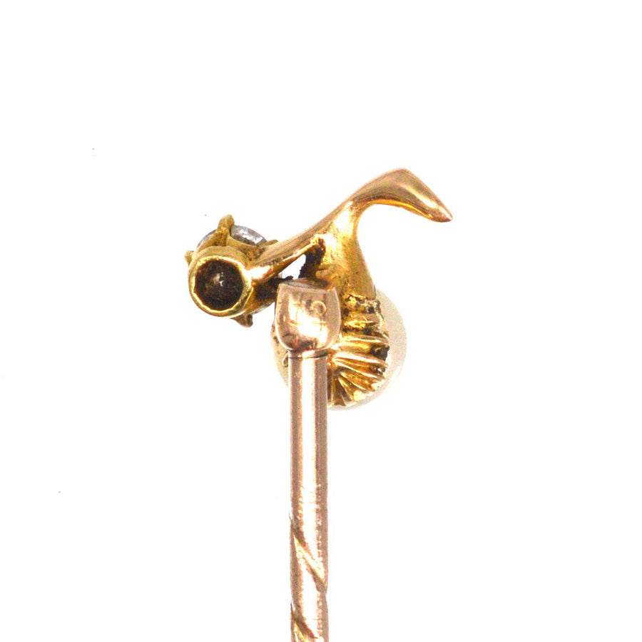 Edwardian 18ct Gold natürliche Perle und Diamant Krawattennadel