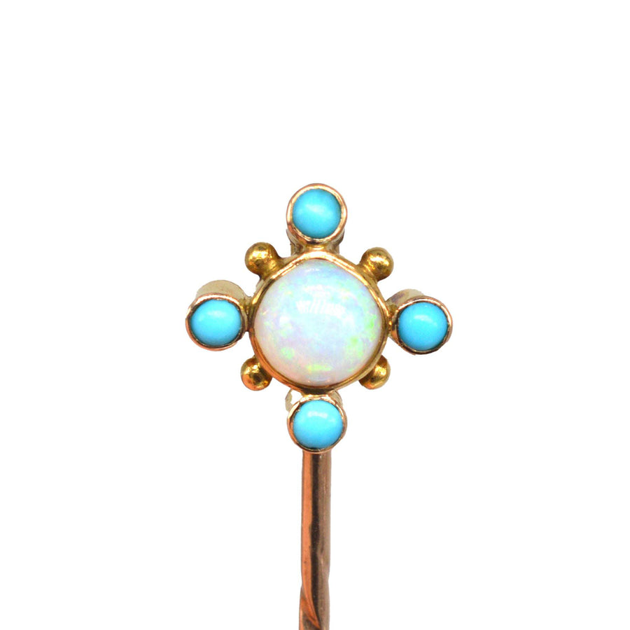 Edwardian 15ct Gold Türkis und Opal Krawattennadel
