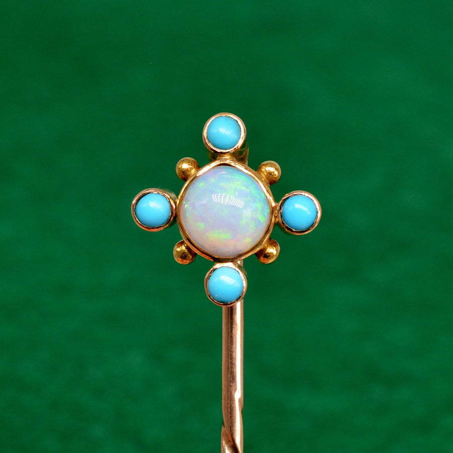 Edwardian 15ct Gold Türkis und Opal Krawattennadel