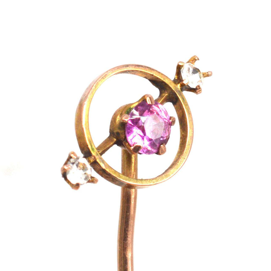Edwardian 9ct Gold rosa Saphir und Paste Krawattennadel