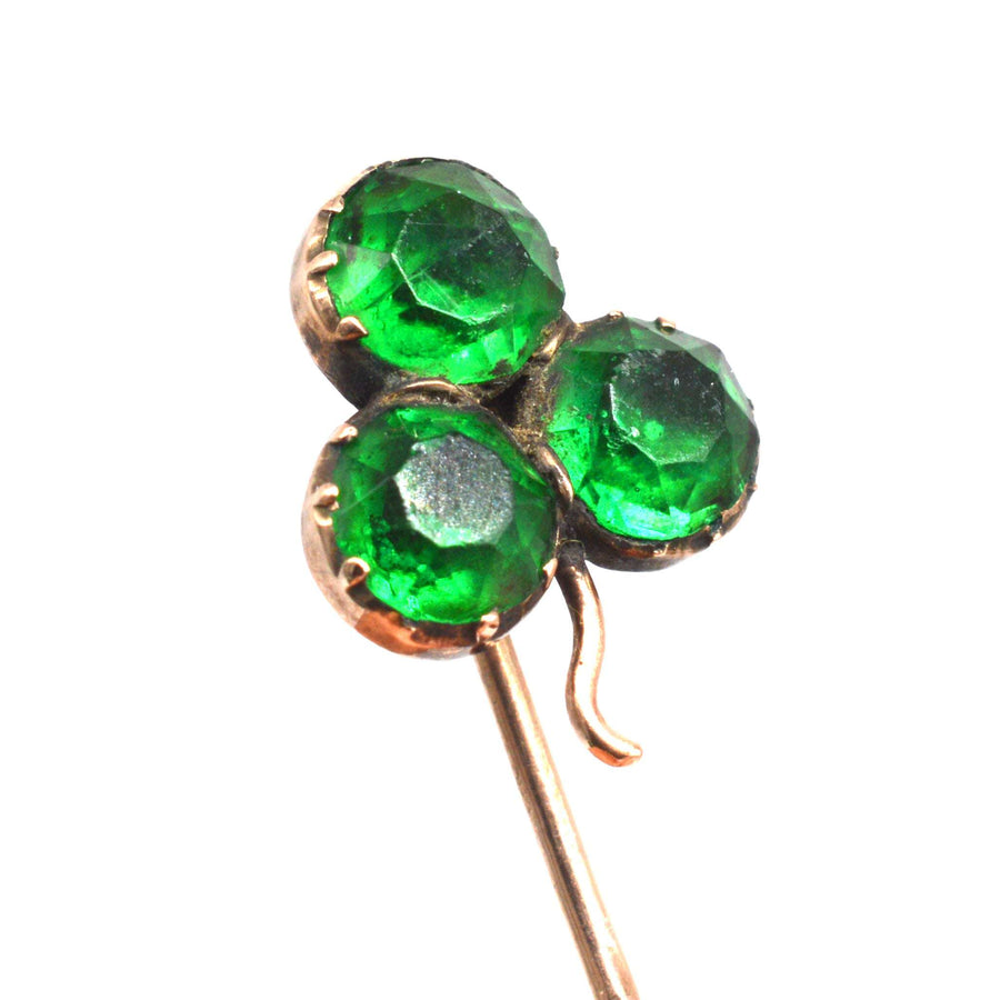 Viktorianische Krawattennadel aus 9ct Gold mit grünem Kleeblatt