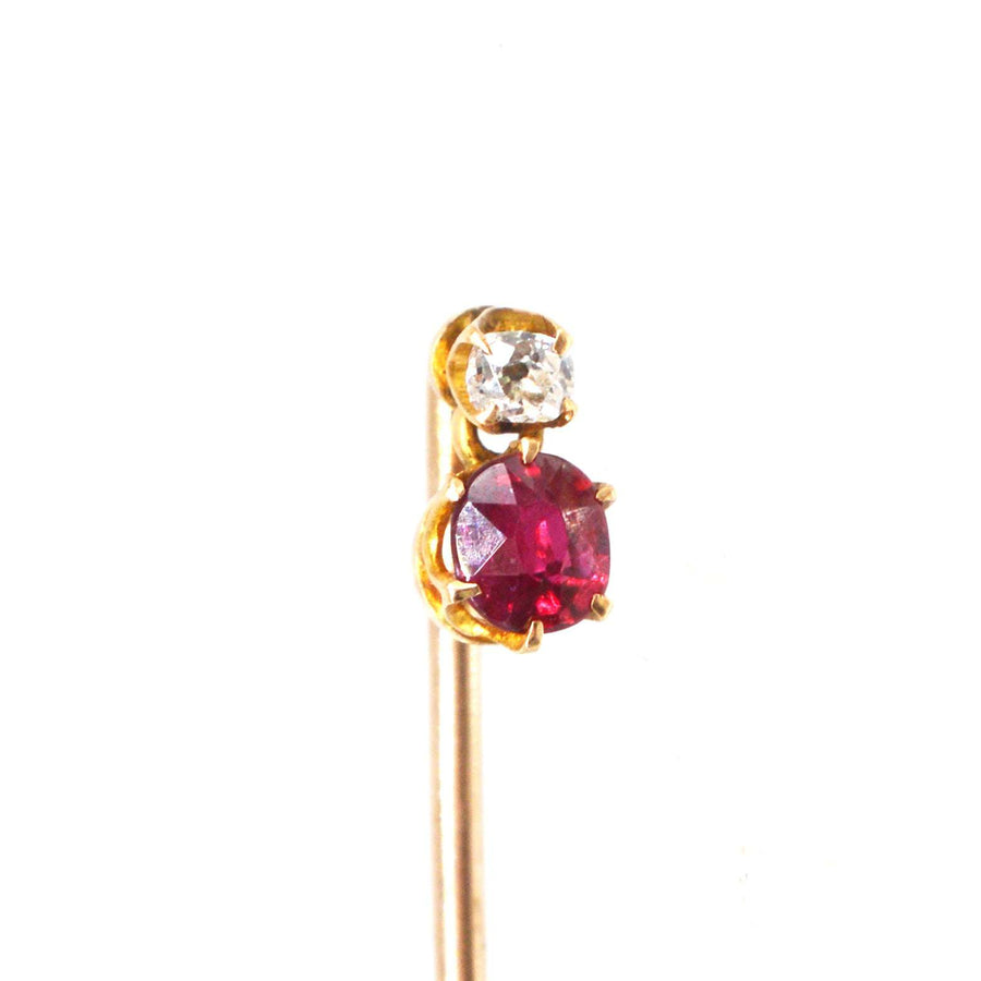 Edwardian 15ct Gold Rubin und Diamant Krawattennadel