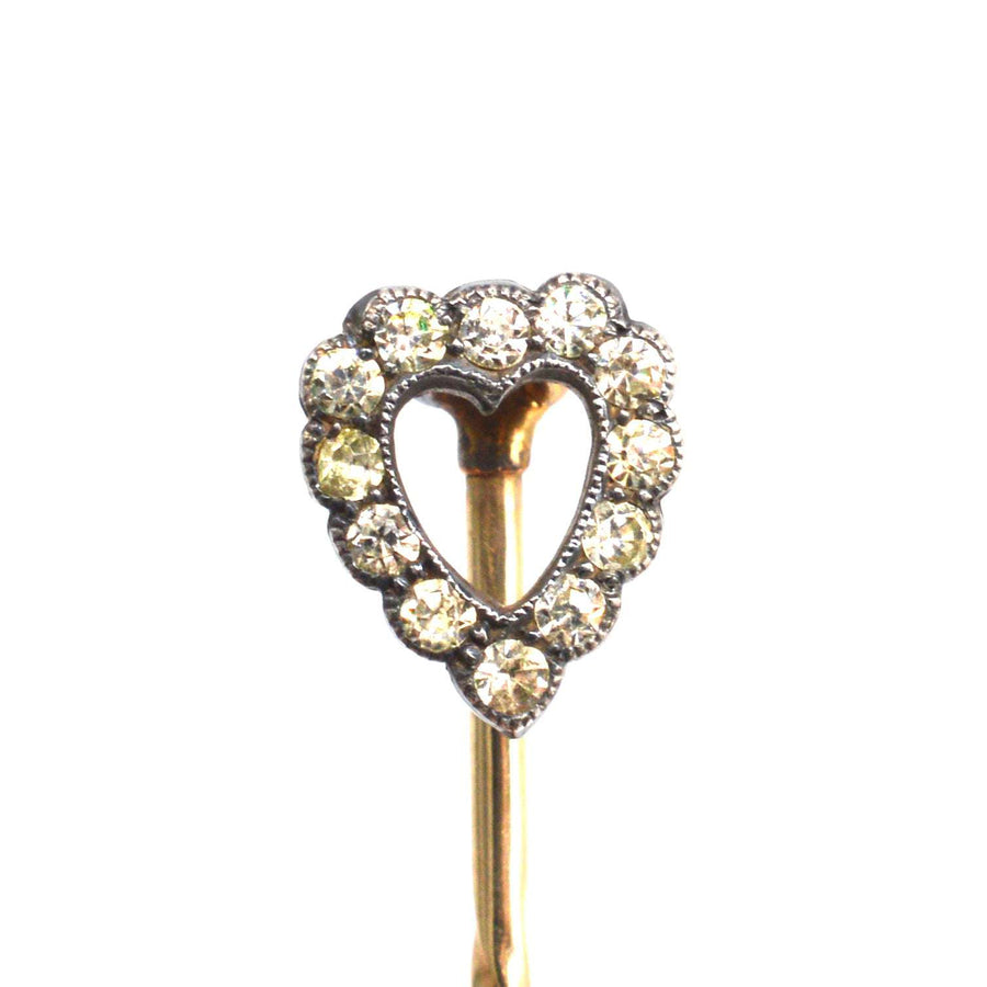 Viktorianische 9ct Gold und Silber Paste Herz Krawattennadel