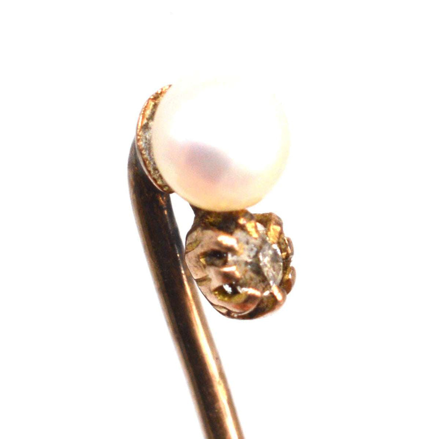 Edwardian 15ct Gold Perle und Diamant Krawattennadel