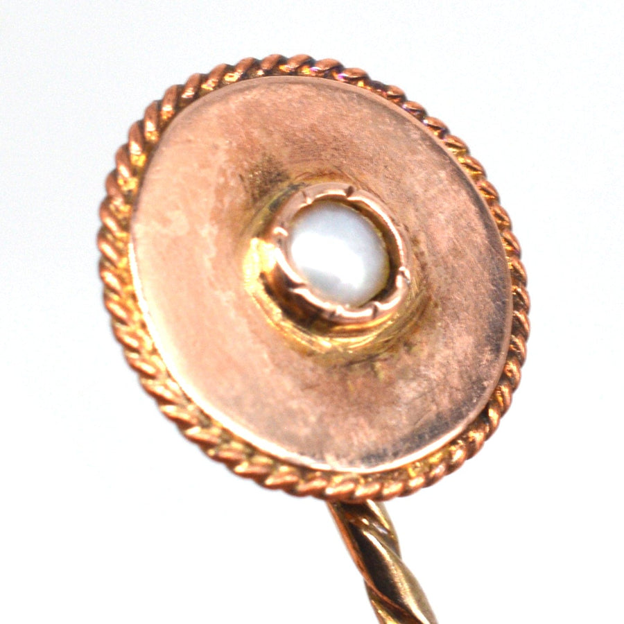 Frühe 20. Jahrhundert 9ct Gold Perle flachen Kreis Krawattennadel