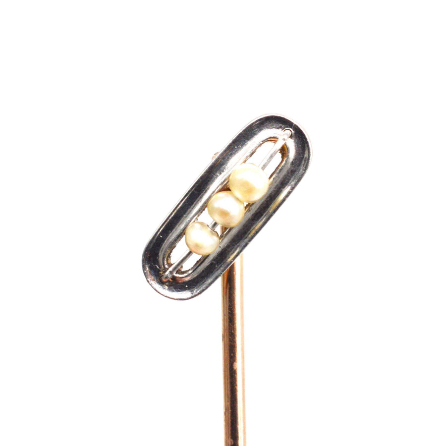 Edwardianische Krawattennadel aus Platin und 15 Karat Gold mit Perlen
