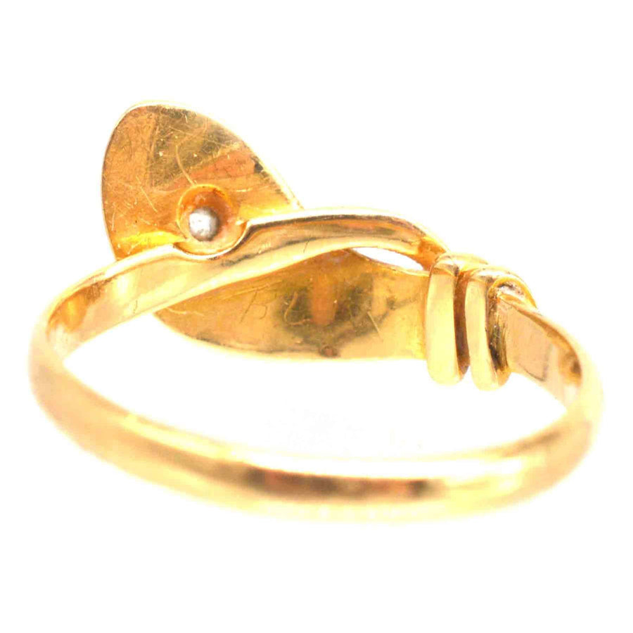 Edwardianischer Schlangenring aus 18 Karat Gold mit dekorativem Schwanz und Edelsteinverzierung.