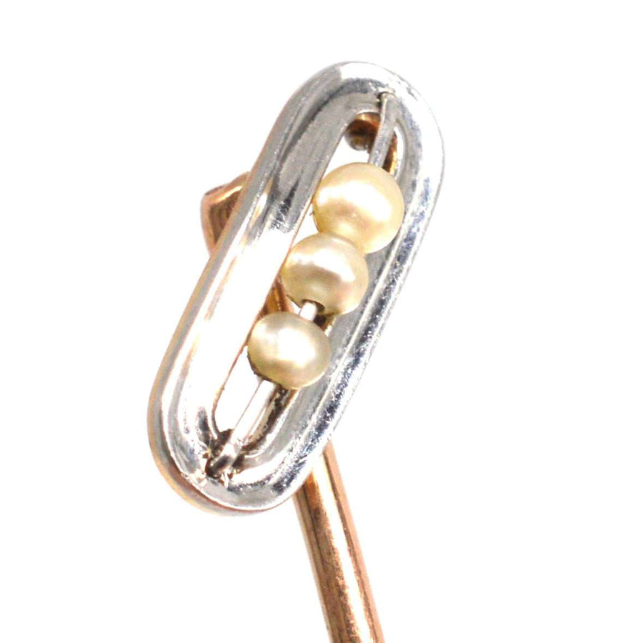 Edwardianische Krawattennadel aus Platin und 15 Karat Gold mit Perlen