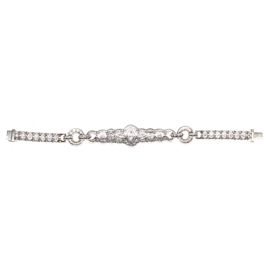 Art-Deco-Armband aus Iridium-Platin mit 4 Karat Diamanten in geometrischem Design, Vintage-Eleganz der 1930er Jahre.