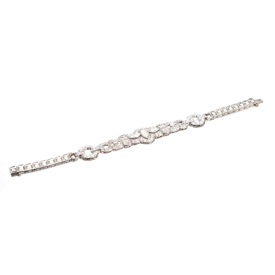 Art-Déco-Armband mit 4 Karat Diamanten aus Iridium und Platin, mit geometrischem Design und Vintage-Eleganz aus den 1930er Jahren.