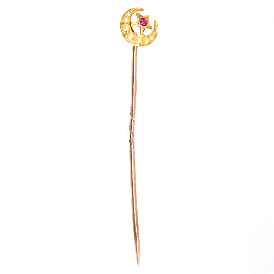 Edwardian 18ct Gold Mondsichel und Stern Krawattennadel