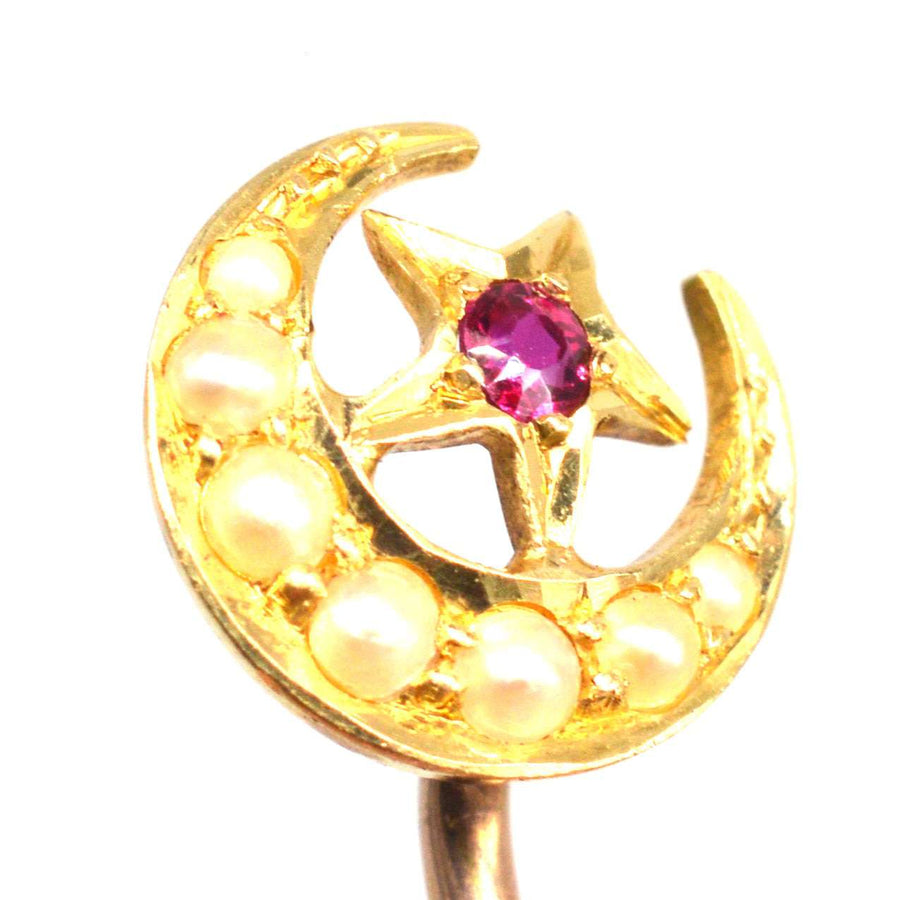 Edwardian 18ct Gold Mondsichel und Stern Krawattennadel