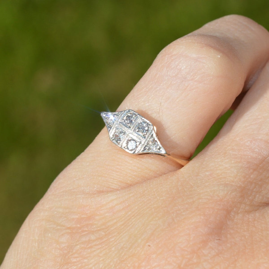 Art Deco 18ct Gold und Platin Diamant Ring | Parkin und Gerrish | Antike & Vintage Schmuck