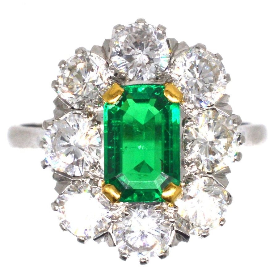 Art-Deco-Ring aus Gold und Platin mit einem kolumbianischen Smaragd und Diamanten.