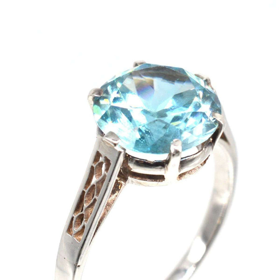 Art Deco 18ct Weißgold Blauer Zirkon Solitär Ring | Parkin und Gerrish | Antike & Vintage-Schmuck