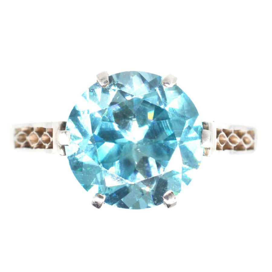 Art Deco 18ct Weißgold Blauer Zirkon Solitär Ring | Parkin und Gerrish | Antike & Vintage-Schmuck
