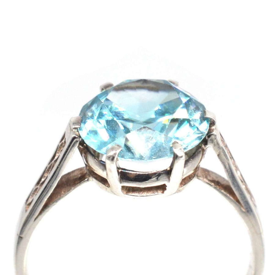 Art Deco 18ct Weißgold Blauer Zirkon Solitär Ring | Parkin und Gerrish | Antike & Vintage-Schmuck