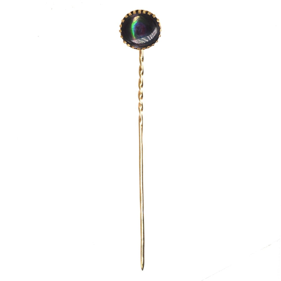 Art Deco 9ct Gold Schwarzes Perlmutt Krawattennadel | Parkin und Gerrish | Antike & Vintage-Schmuck