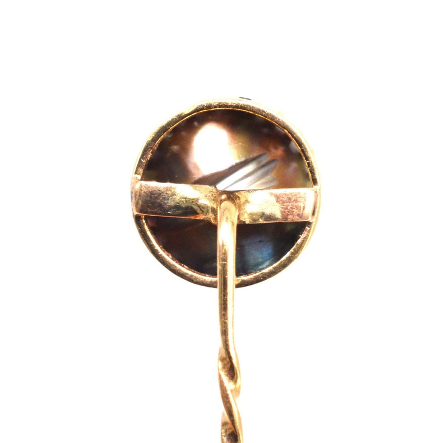 Art Deco 9ct Gold Schwarzes Perlmutt Krawattennadel | Parkin und Gerrish | Antike & Vintage-Schmuck