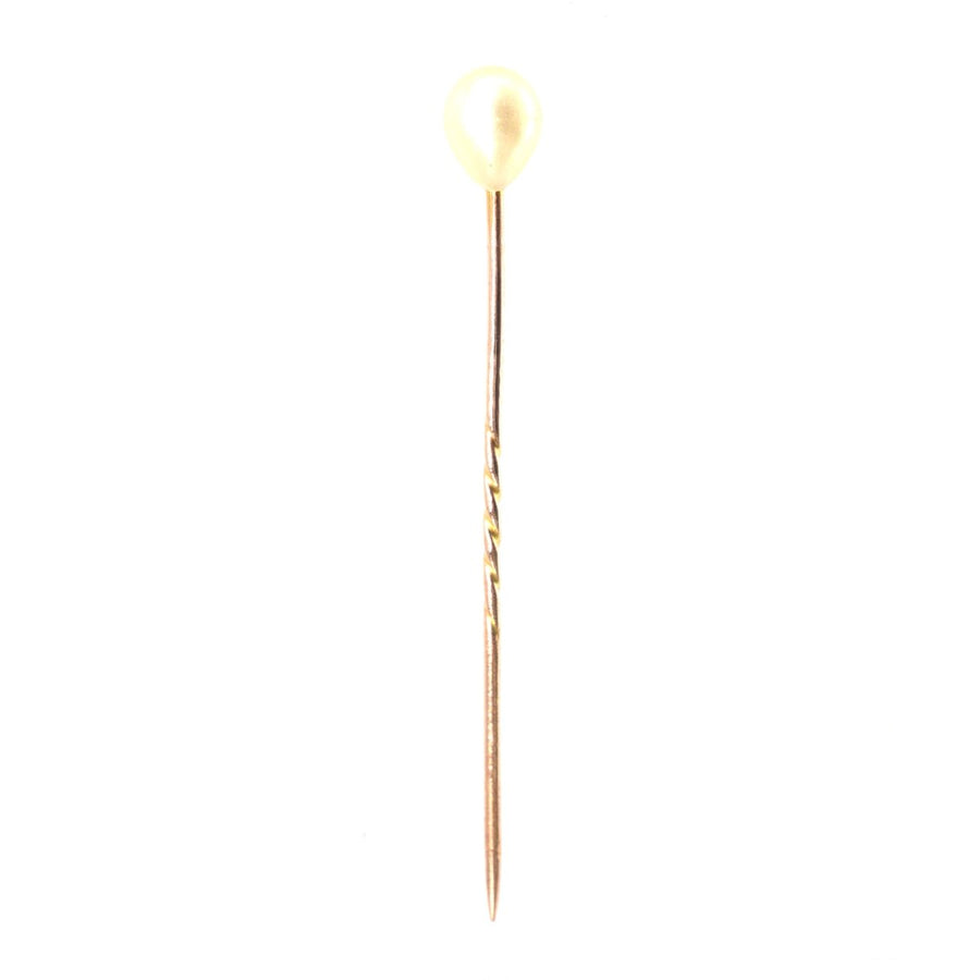 Art Deco 9ct Gold Faux Perle Krawattennadel | Parkin und Gerrish | Antike & Vintage-Schmuck