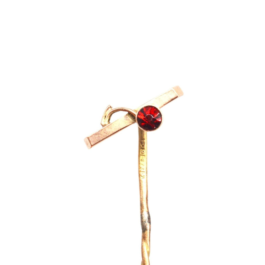 Art Deco 9ct Gold Granat Krawattennadel | Parkin und Gerrish | Antike & Vintage-Schmuck