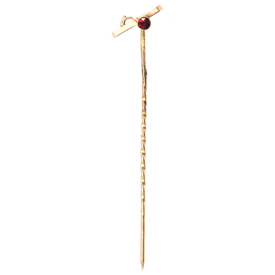 Art Deco 9ct Gold Granat Krawattennadel | Parkin und Gerrish | Antike & Vintage-Schmuck