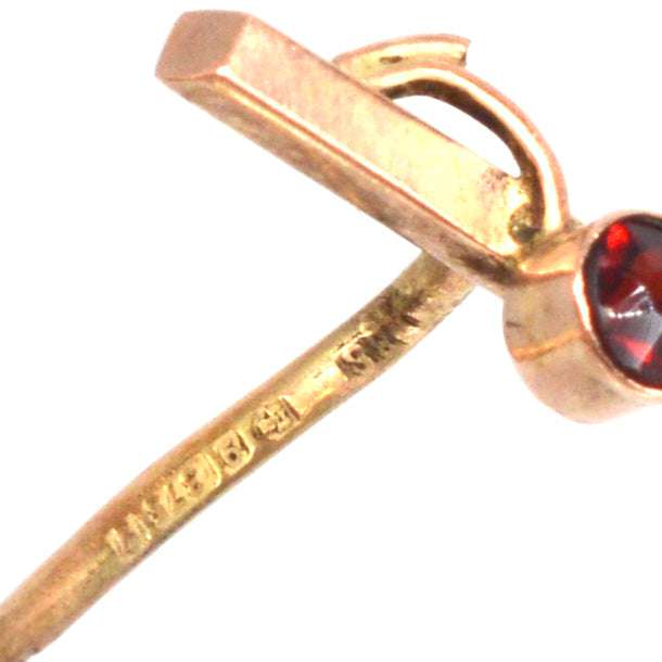 Art Deco 9ct Gold Granat Krawattennadel | Parkin und Gerrish | Antike & Vintage-Schmuck