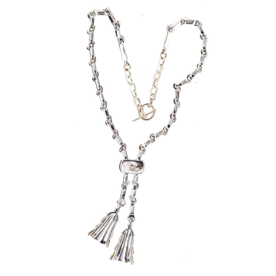 Art-Déco-Halskette aus weißem Chrom und Strass mit doppelten Quasten, perfekt für einen Great-Gatsby-Flapper-Look.
