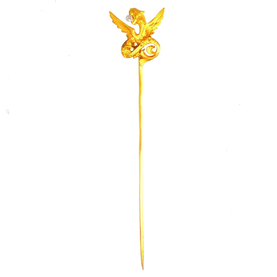 Art Nouveau 18ct Gold Greif mit einem Diamanten im Maul | Parkin and Gerrish | Antique & Vintage Jewellery