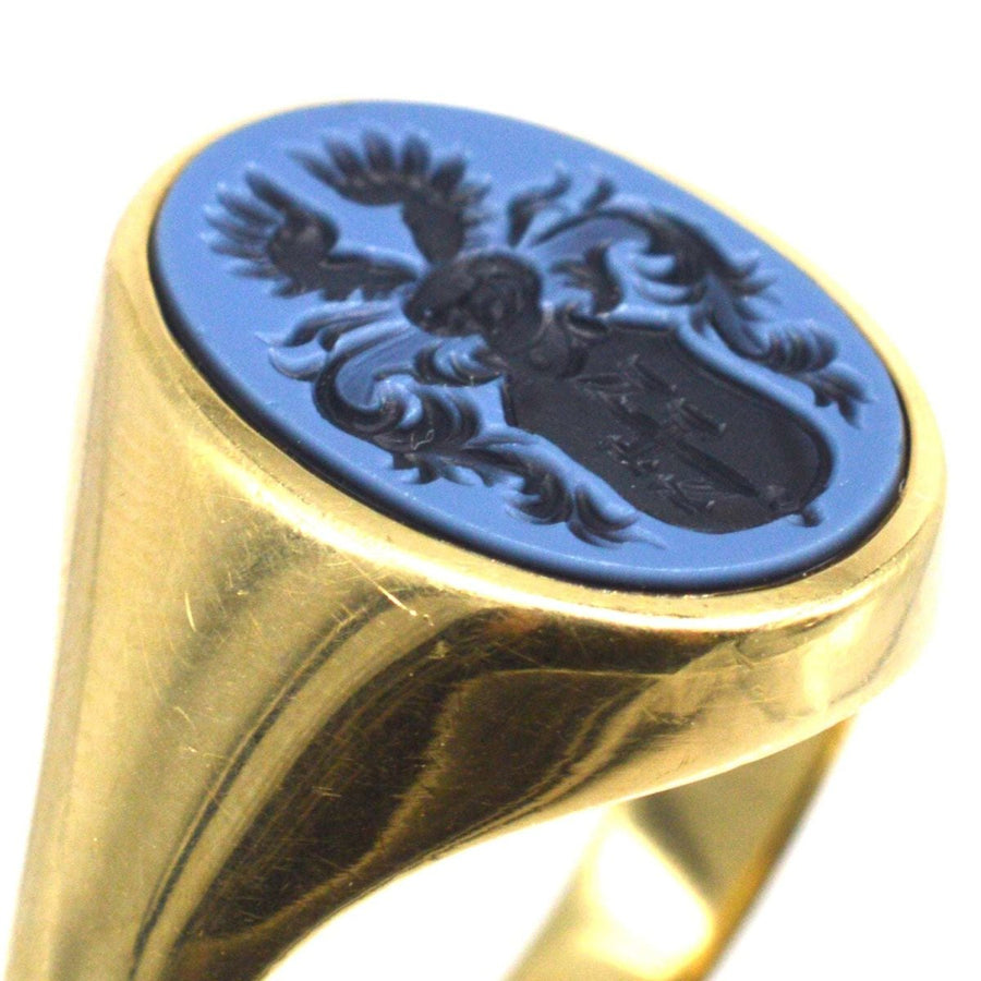 Anfang des 20. Jahrhunderts 14ct Gold Sardonyx Siegelring mit Wappen Intaglio Wappen | Parkin und Gerrish | Antike & Vintage Schmuck