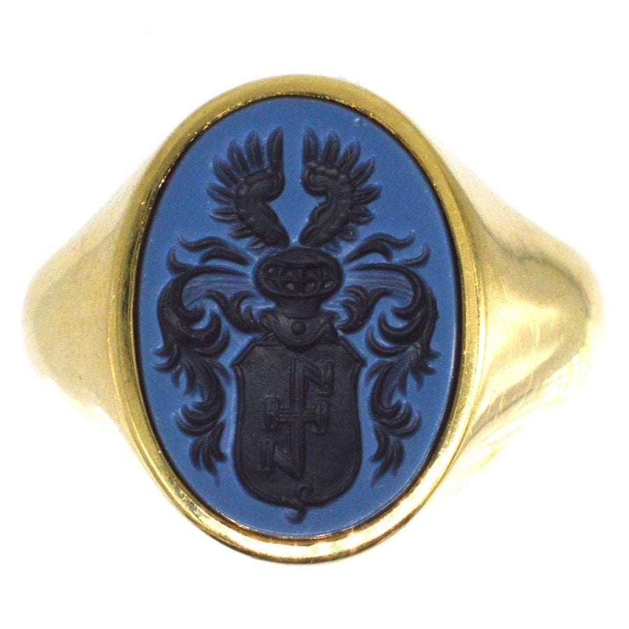 Anfang des 20. Jahrhunderts 14ct Gold Sardonyx Siegelring mit Wappen Intaglio Wappen | Parkin und Gerrish | Antike & Vintage Schmuck